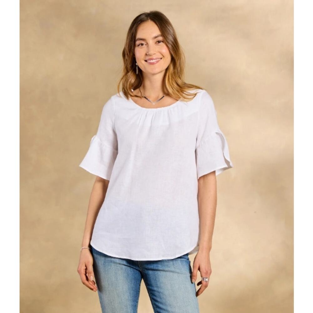 Sundance Loa Top Petite Large 100% Linen White NWT Flutter Sleeve